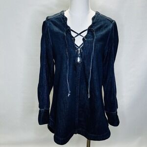 Free People Tunic Denim Soft Denim Lace Up Blue Indigo Small
